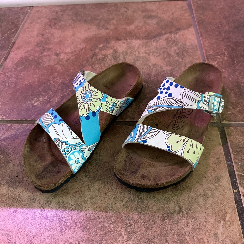 Birkenstock Floral Blue and White Sandals